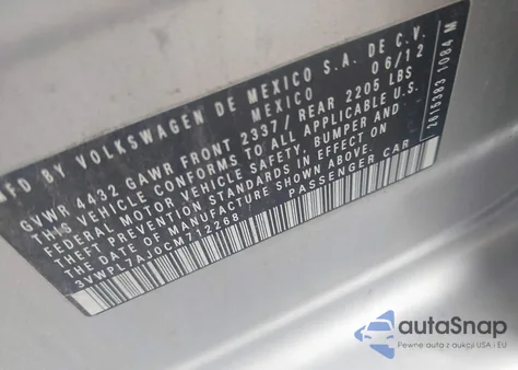 2012 Volkswagen Jetta Sportwagen 2.0L Tdi z USA, uszkodzony, nr VIN 3VWPL7AJ0CM712268